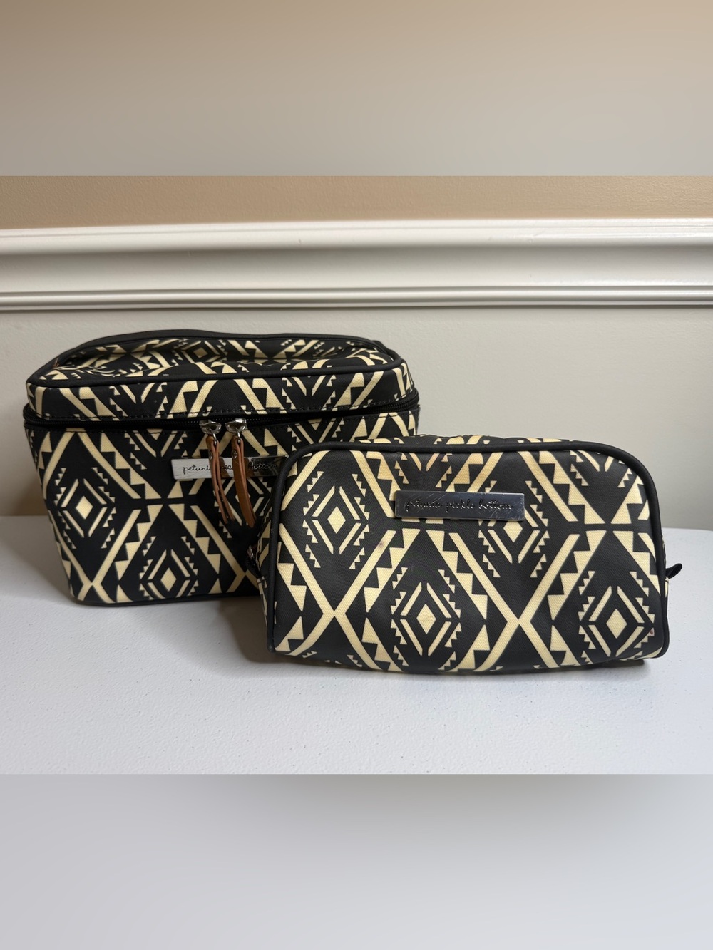 Petunia Pickle Bottom Black and Cream Geometric Toiletry Set